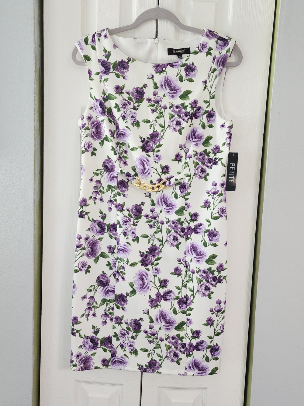 Cottagecore Floral Print Midi Dress Gold Chain Size 10P Boho Chic Strech Comfort